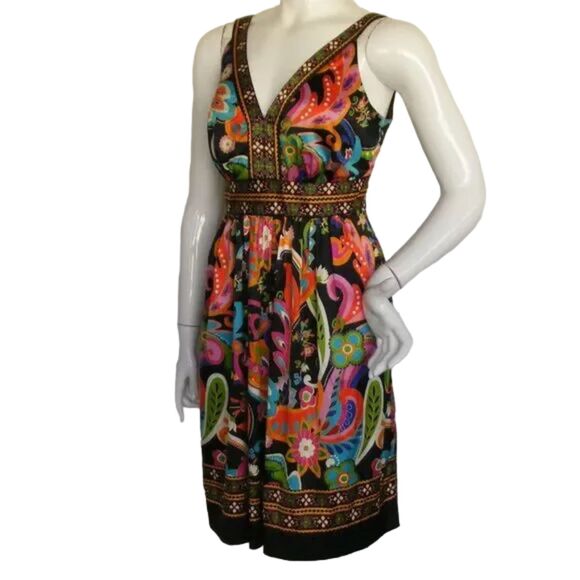 ECI Summer Dress, 10, Bold Multicolor Paisley, Sleeveless, Sash, V-neck - Picture 4 of 13